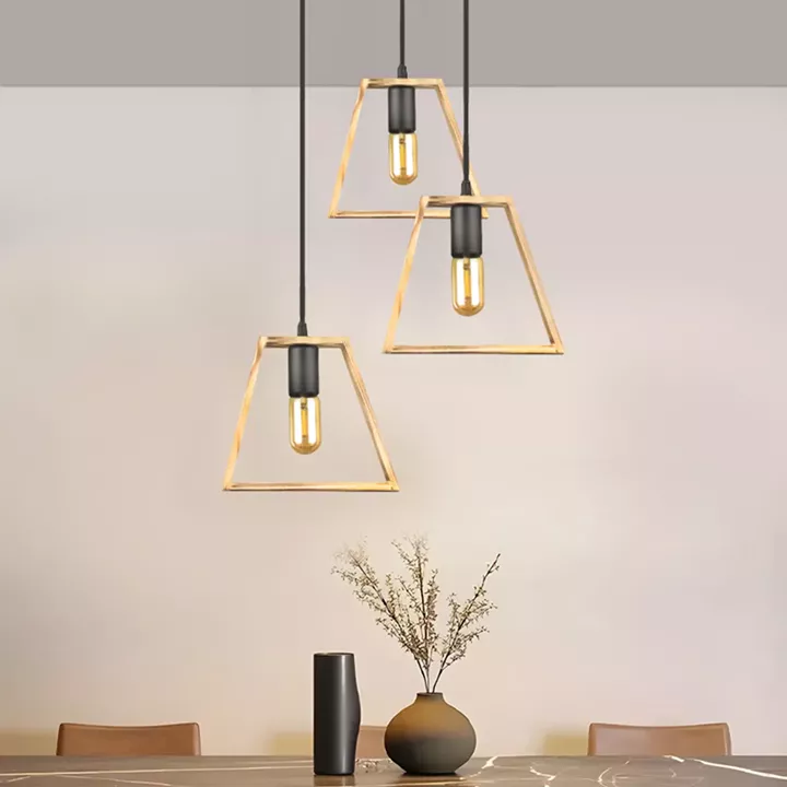 Φωτιστικό οροφής Tekli Megapap E27 ξύλινο τρίφωτο χρώμα φυσικό 40x30x90εκ.