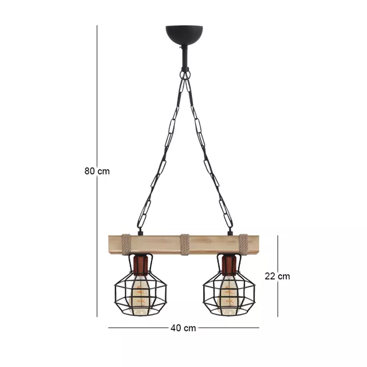Φωτιστικό οροφής Lumenia Megapap E27 ξύλινο - μεταλλικό δίφωτο χρώμα φυσικό - μαύρο 40x14x80εκ.
