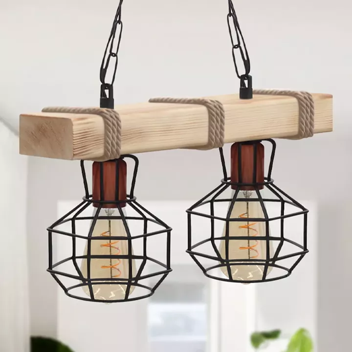 Φωτιστικό οροφής Lumenia Megapap E27 ξύλινο - μεταλλικό δίφωτο χρώμα φυσικό - μαύρο 40x14x80εκ.