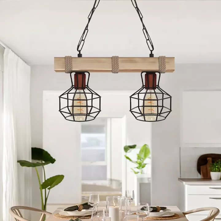 Φωτιστικό οροφής Lumenia Megapap E27 ξύλινο - μεταλλικό δίφωτο χρώμα φυσικό - μαύρο 40x14x80εκ.