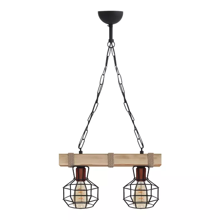 Φωτιστικό οροφής Lumenia Megapap E27 ξύλινο - μεταλλικό δίφωτο χρώμα φυσικό - μαύρο 40x14x80εκ.
