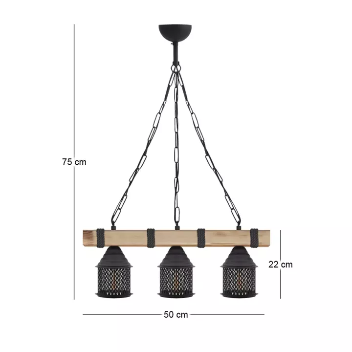 Φωτιστικό οροφής Elora Megapap E27 ξύλινο - μεταλλικό τρίφωτο χρώμα φυσικό - μαύρο 50x13x75εκ.