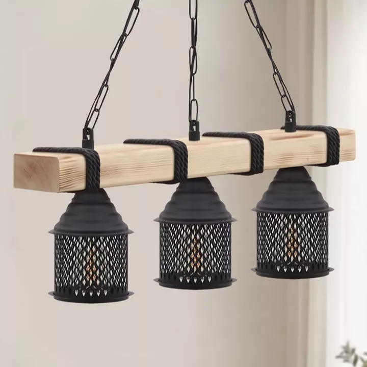 Φωτιστικό οροφής Elora Megapap E27 ξύλινο - μεταλλικό τρίφωτο χρώμα φυσικό - μαύρο 50x13x75εκ.