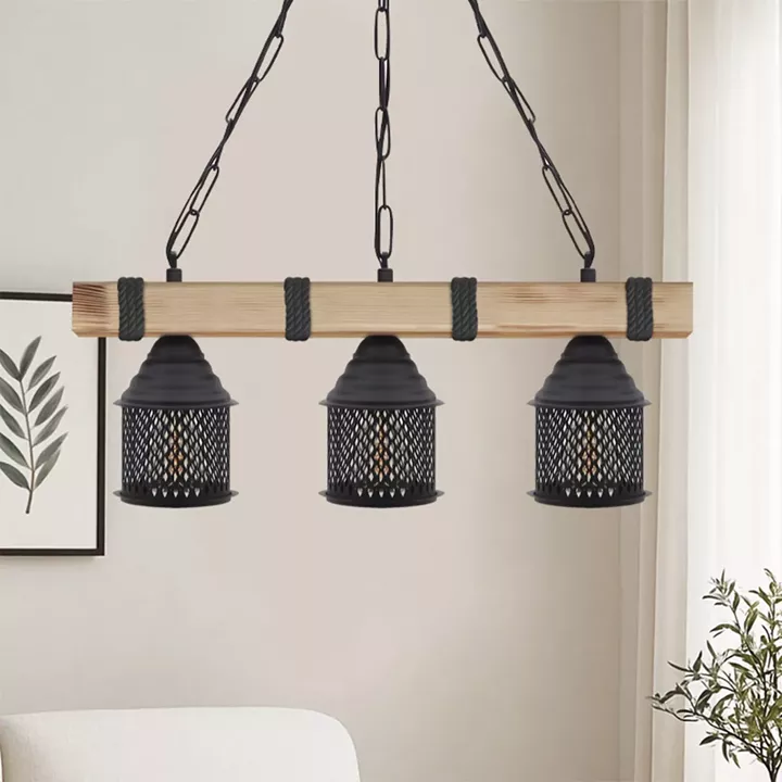 Φωτιστικό οροφής Elora Megapap E27 ξύλινο - μεταλλικό τρίφωτο χρώμα φυσικό - μαύρο 50x13x75εκ.