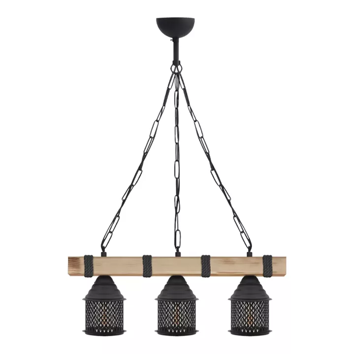 Φωτιστικό οροφής Elora Megapap E27 ξύλινο - μεταλλικό τρίφωτο χρώμα φυσικό - μαύρο 50x13x75εκ.