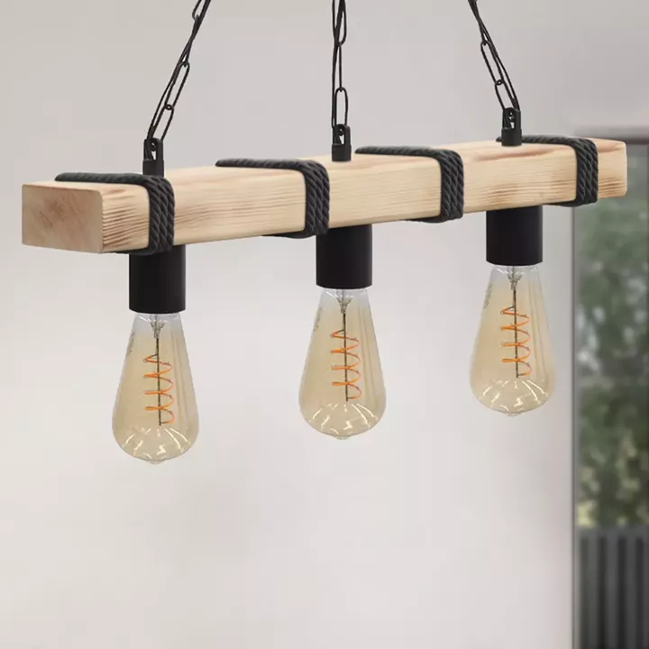 Φωτιστικό οροφής Vero Megapap E27 ξύλινο τρίφωτο χρώμα φυσικό - μαύρο 50x8x65εκ.