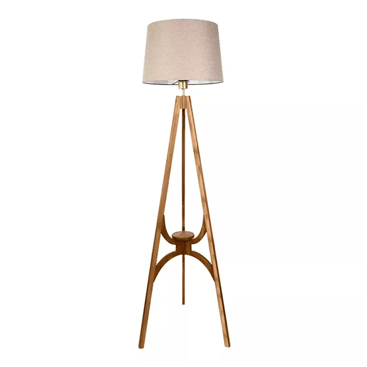 Φωτιστικό δαπέδου Solen Megapap E27 ξύλινο - ύφασμα PVC χρώμα καρυδί - μπεζ 45x45x155εκ.