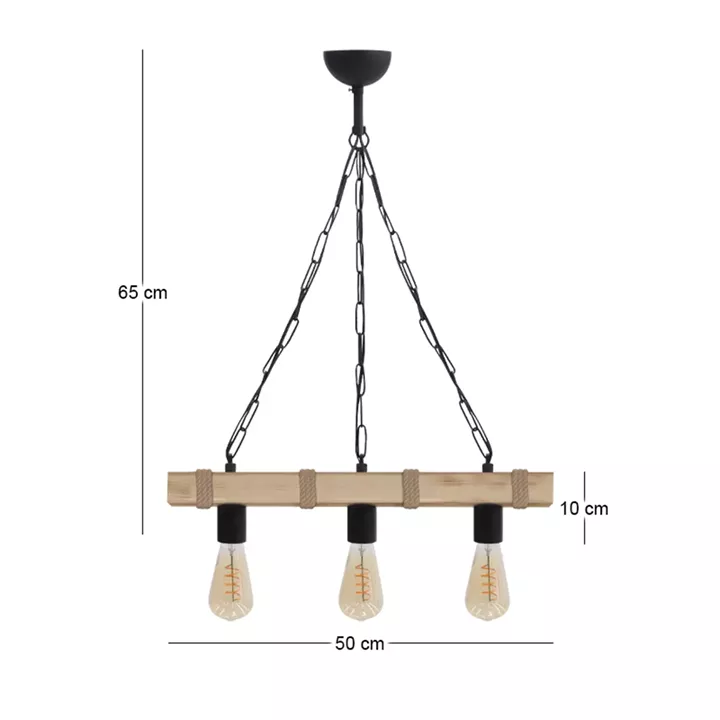 Φωτιστικό οροφής Vero Megapap E27 ξύλινο τρίφωτο χρώμα φυσικό 50x8x65εκ.