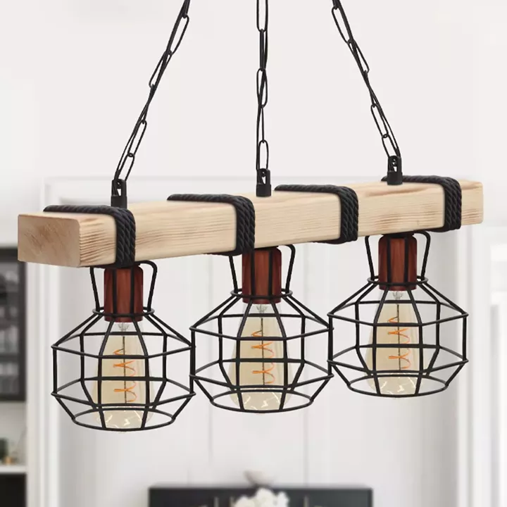 Φωτιστικό οροφής Lumenia Megapap E27 ξύλινο - μεταλλικό τρίφωτο χρώμα φυσικό - μαύρο 50x14x80εκ.