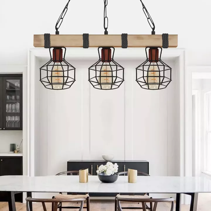 Φωτιστικό οροφής Lumenia Megapap E27 ξύλινο - μεταλλικό τρίφωτο χρώμα φυσικό - μαύρο 50x14x80εκ.