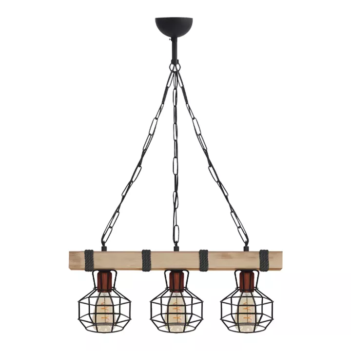 Φωτιστικό οροφής Lumenia Megapap E27 ξύλινο - μεταλλικό τρίφωτο χρώμα φυσικό - μαύρο 50x14x80εκ.