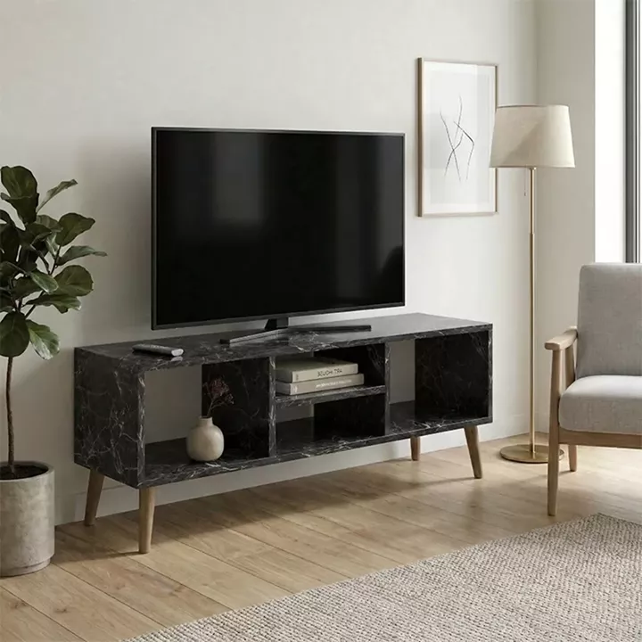 Έπιπλο τηλεόρασης Loren Megapap χρώμα μαύρο εφέ μαρμάρου 120x30x40εκ.
