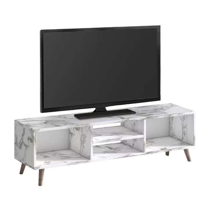 Έπιπλο τηλεόρασης Loren Megapap χρώμα λευκό εφέ μαρμάρου 120x30x40εκ.