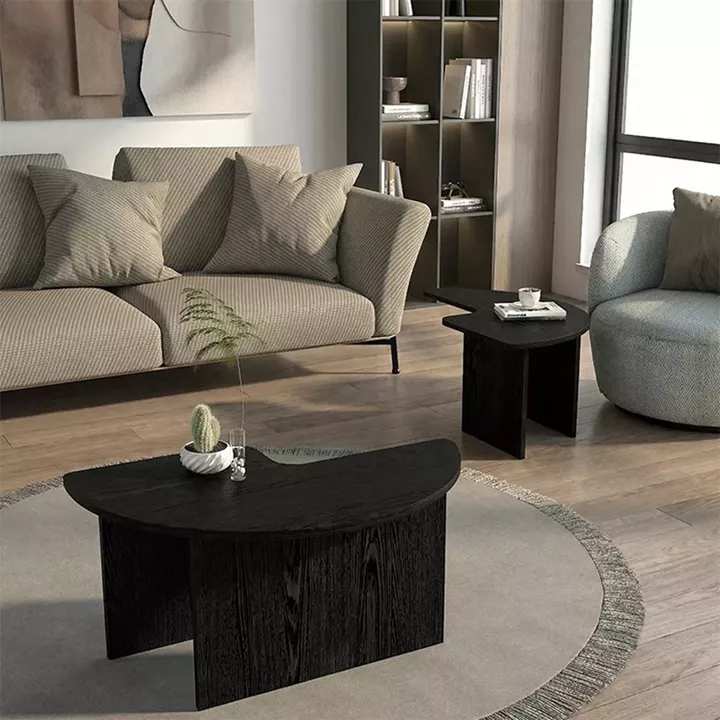 Τραπεζάκι σαλονιού σετ 2 τμχ Dorena Megapap χρώμα sencron black Ø90x41,7εκ.