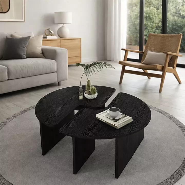 Τραπεζάκι σαλονιού σετ 2 τμχ Dorena Megapap χρώμα sencron black Ø90x41,7εκ.