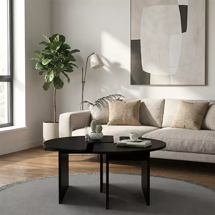 Τραπεζάκι σαλονιού σετ 2 τμχ Dorena Megapap χρώμα sencron black Ø90x41,7εκ.