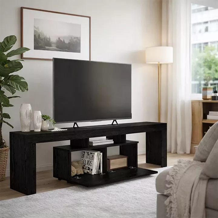 Έπιπλο τηλεόρασης Woodra Megapap χρώμα sencron black 180x31,3x50,2εκ.