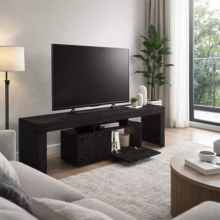 Έπιπλο τηλεόρασης Woodra Megapap χρώμα sencron black 180x31,3x50,2εκ.