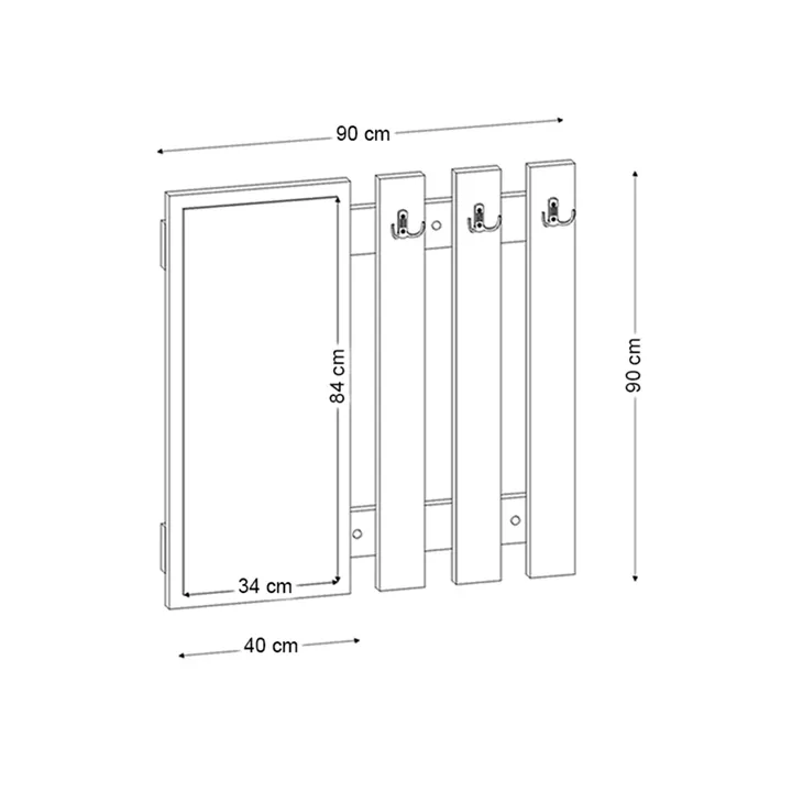 Κρεμάστρα τοίχου με καθρέπτη Folin Megapap χρώμα sencron black 90x4x90εκ.