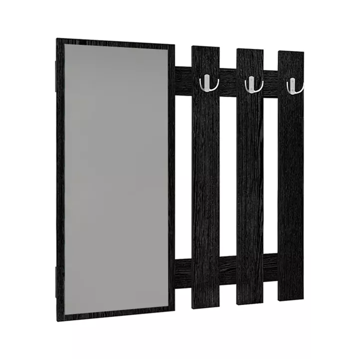 Κρεμάστρα τοίχου με καθρέπτη Folin Megapap χρώμα sencron black 90x4x90εκ.