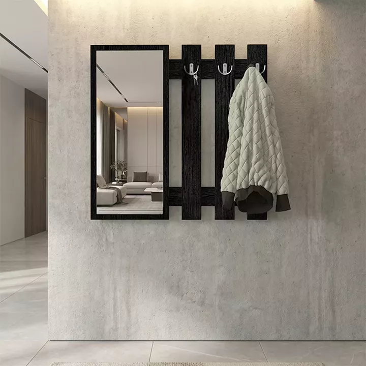 Κρεμάστρα τοίχου με καθρέπτη Folin Megapap χρώμα sencron black 90x4x90εκ.