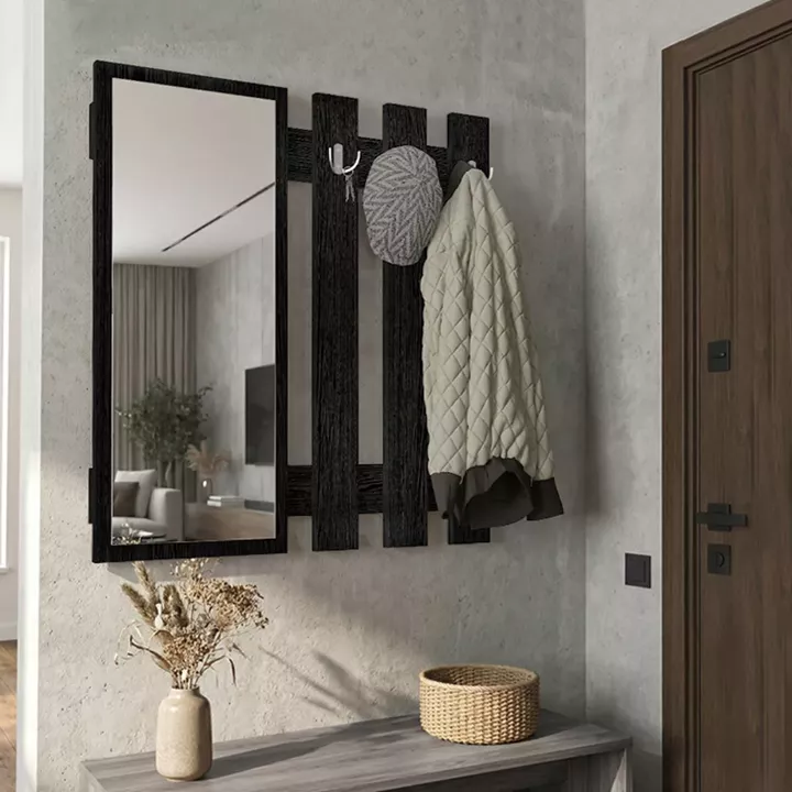 Κρεμάστρα τοίχου με καθρέπτη Folin Megapap χρώμα sencron black 90x4x90εκ.