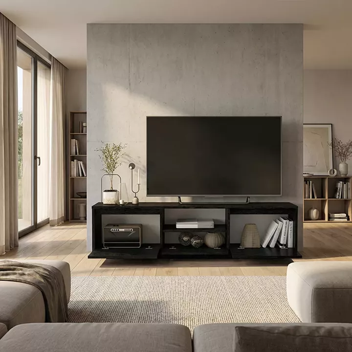 Έπιπλο τηλεόρασης Lumbera Megapap χρώμα sencron black 160x29,5x42εκ.