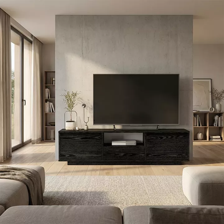 Έπιπλο τηλεόρασης Lumbera Megapap χρώμα sencron black 160x29,5x42εκ.