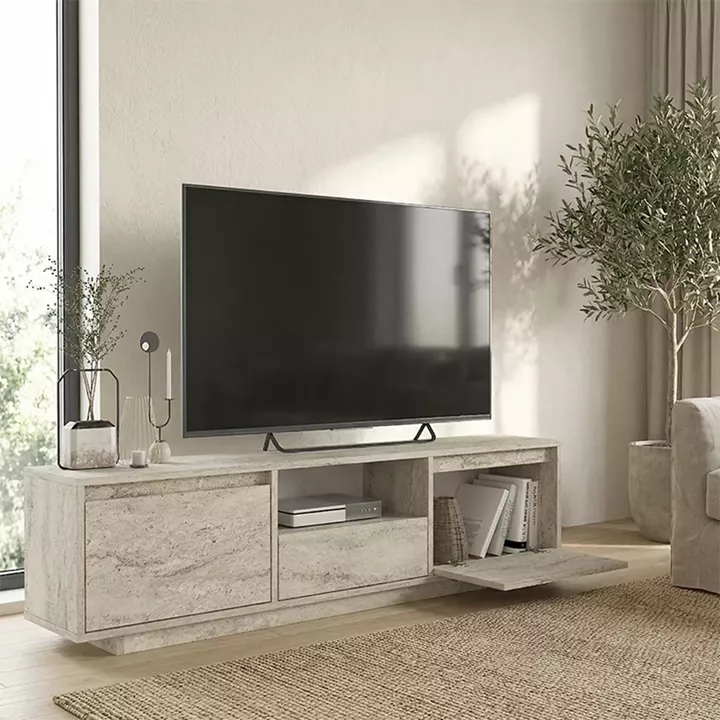 Έπιπλο τηλεόρασης Lumbera Megapap χρώμα travertine 160x29,5x42εκ.