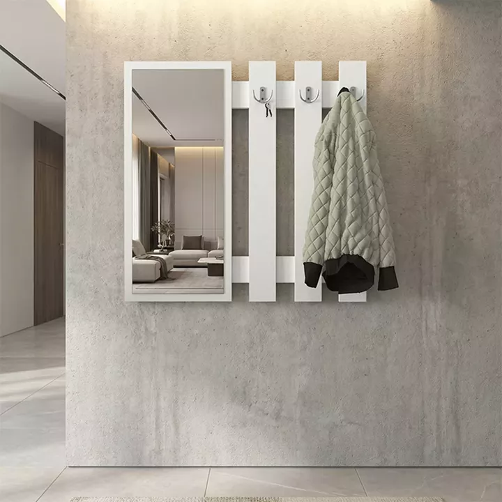 Κρεμάστρα τοίχου με καθρέπτη Folin Megapap χρώμα λευκό 90x4x90εκ.