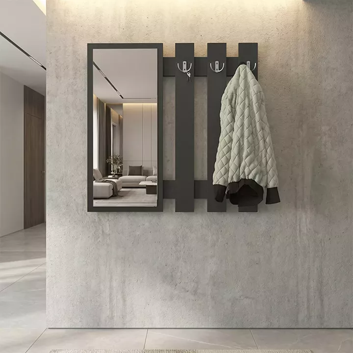 Κρεμάστρα τοίχου με καθρέπτη Folin Megapap χρώμα ανθρακί 90x4x90εκ.