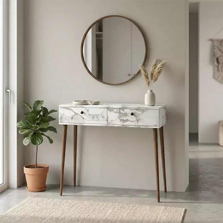 Κονσόλα Alis Megapap χρώμα λευκό εφέ μαρμάρου 110x29x88εκ.