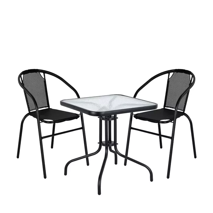 Σετ Τραπεζαρία Κήπου ArteLibre MARS Μέταλλο Μαύρο/Γκρι Με 2 Πολυθρόνες