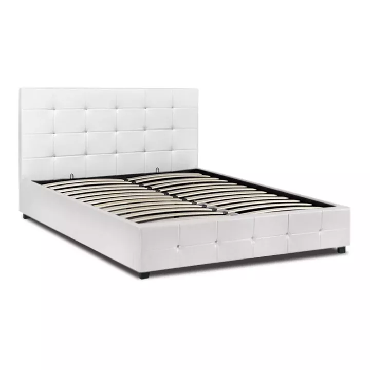 Κρεβάτι Iro Megapap από τεχνόδερμα με αποθηκευτικό χώρο χρώμα λευκό 150x200εκ.