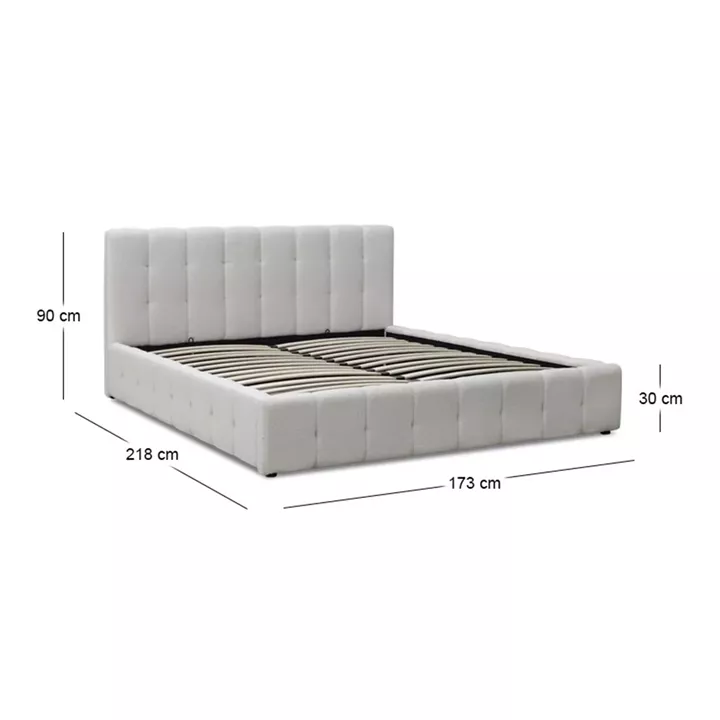 Κρεβάτι Norah Megapap μπουκλέ ύφασμα με αποθηκευτικό χώρο χρώμα ivory 160x200εκ.