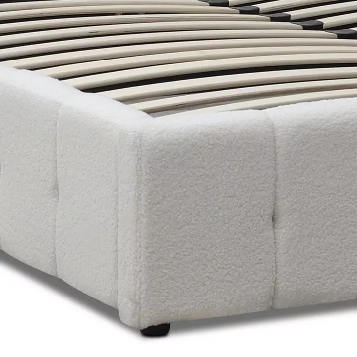 Κρεβάτι Norah Megapap μπουκλέ ύφασμα με αποθηκευτικό χώρο χρώμα ivory 160x200εκ.