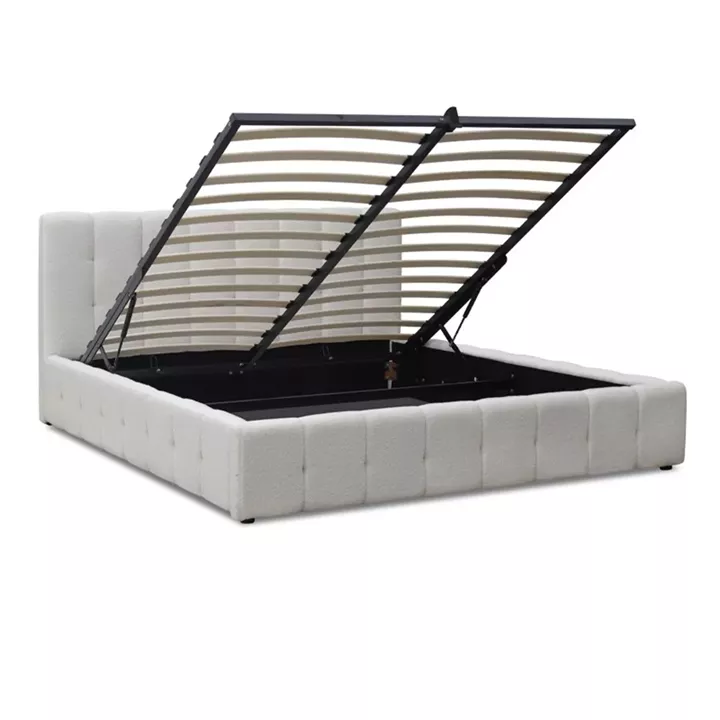 Κρεβάτι Norah Megapap μπουκλέ ύφασμα με αποθηκευτικό χώρο χρώμα ivory 160x200εκ.