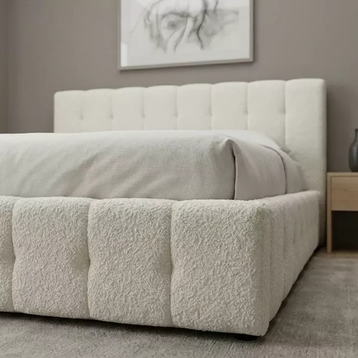 Κρεβάτι Norah Megapap μπουκλέ ύφασμα με αποθηκευτικό χώρο χρώμα ivory 160x200εκ.