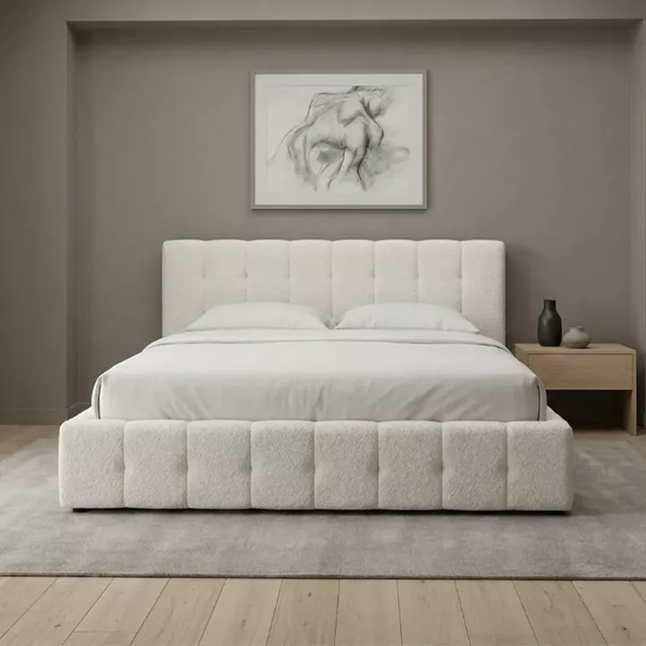 Κρεβάτι Norah Megapap μπουκλέ ύφασμα με αποθηκευτικό χώρο χρώμα ivory 160x200εκ.