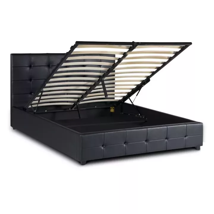 Κρεβάτι Iro Megapap από τεχνόδερμα με αποθηκευτικό χώρο χρώμα μαύρο 150x200εκ.