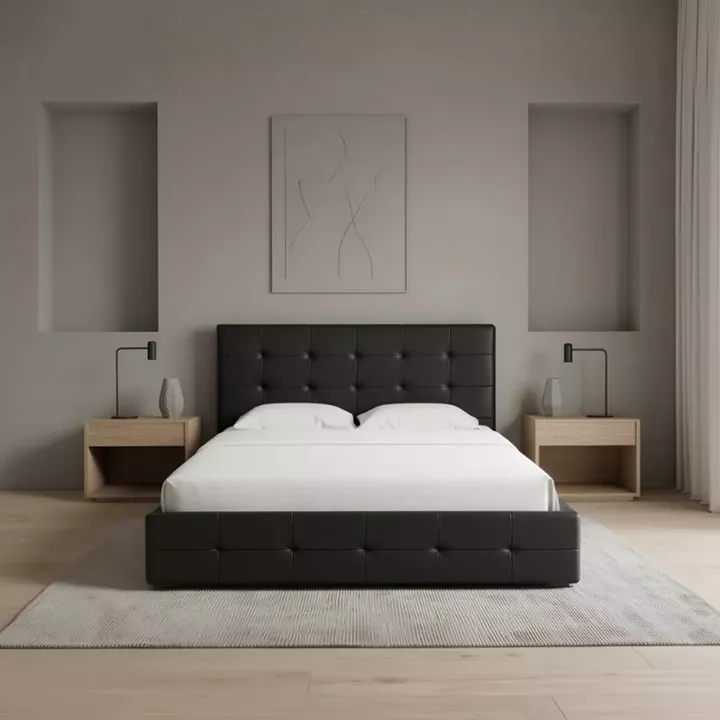 Κρεβάτι Iro Megapap από τεχνόδερμα με αποθηκευτικό χώρο χρώμα μαύρο 150x200εκ.