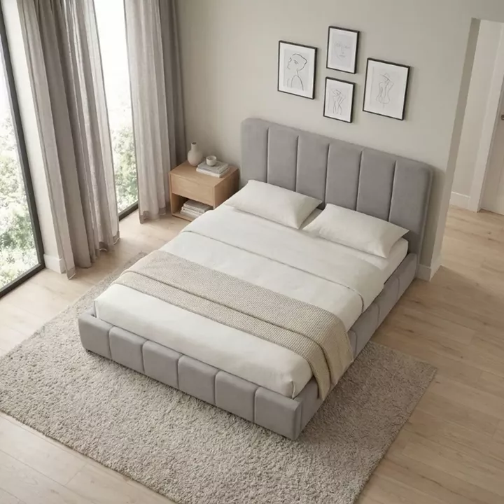 Κρεβάτι Nival Megapap υφασμάτινο με αποθηκευτικό χώρο χρώμα μπεζ 160x200εκ.