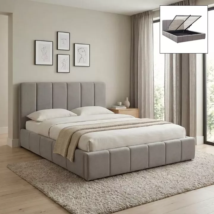 Κρεβάτι Nival Megapap υφασμάτινο με αποθηκευτικό χώρο χρώμα μπεζ 160x200εκ.