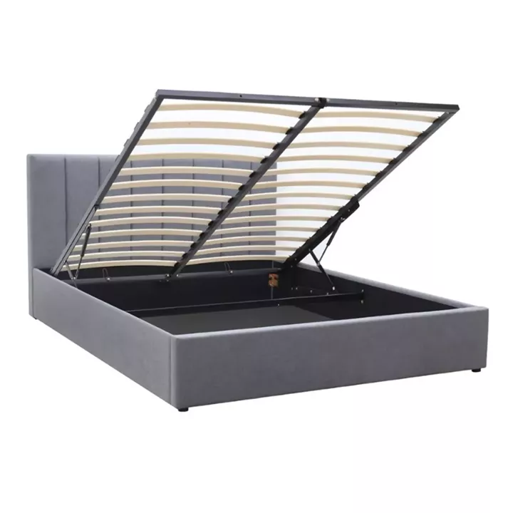 Κρεβάτι Renata Megapap υφασμάτινο με αποθηκευτικό χώρο χρώμα γκρι 150x200εκ.