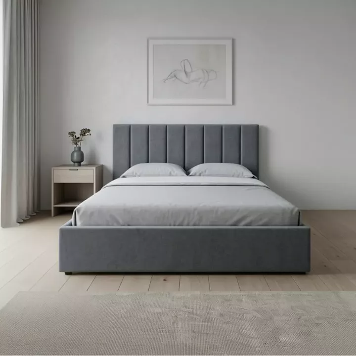 Κρεβάτι Renata Megapap υφασμάτινο με αποθηκευτικό χώρο χρώμα γκρι 150x200εκ.