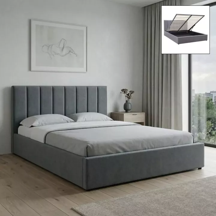 Κρεβάτι Renata Megapap υφασμάτινο με αποθηκευτικό χώρο χρώμα γκρι 150x200εκ.