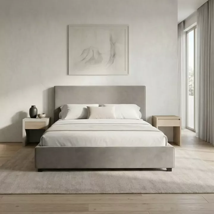 Κρεβάτι Verona Megapap υφασμάτινο με αποθηκευτικό χώρο χρώμα γκρι - μπεζ 160x200εκ.