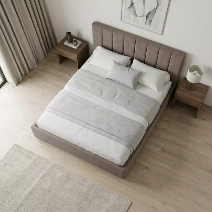 Κρεβάτι Renata Megapap υφασμάτινο με αποθηκευτικό χώρο χρώμα μπεζ 150x200εκ.