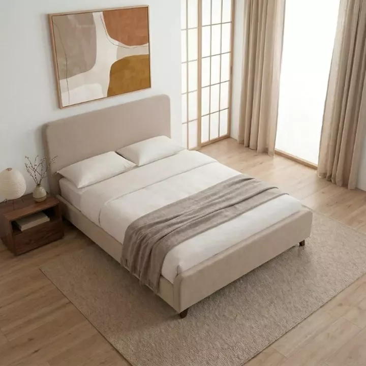 Κρεβάτι Ovelia Megapap υφασμάτινο χρώμα μπεζ 140x190εκ.