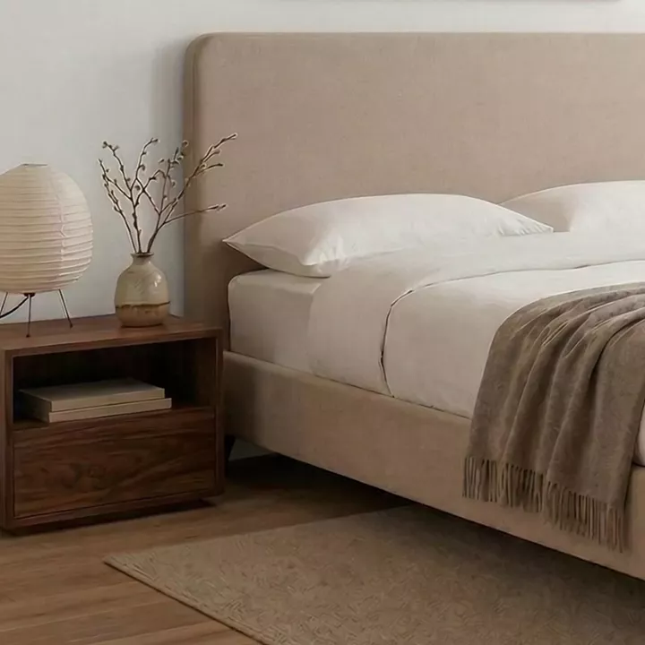 Κρεβάτι Ovelia Megapap υφασμάτινο χρώμα μπεζ 160x200εκ.